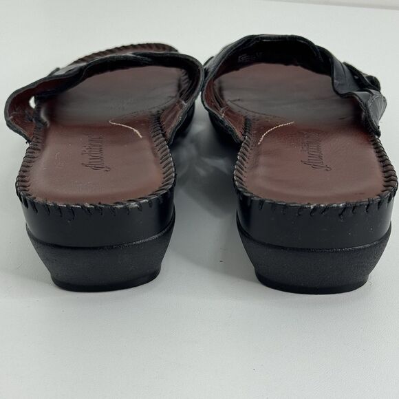 Auditions Black Leather Woven Strappy Cushioned Comfort Slip On Sandals Sz 9S - Picture 5 of 8